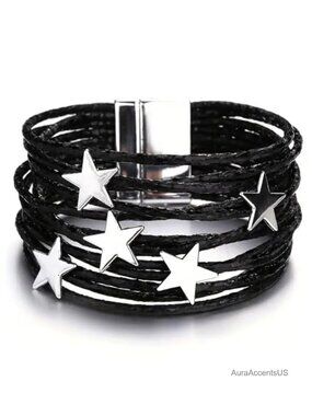 Faux Leather Wrap Bracelet for Women Stacked Boho Western Cuff